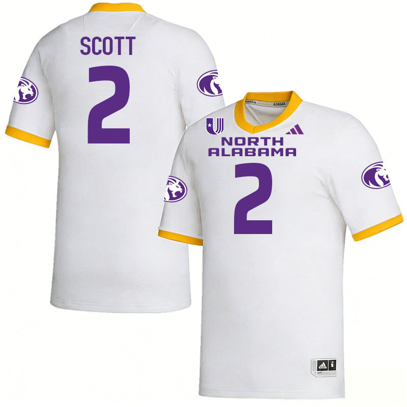 North Alabama Lions #2 Tanaka Scott College Football Jerseys,Uniforms Stitched-White